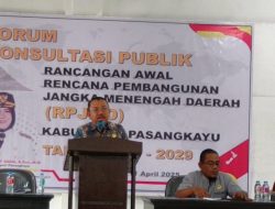 Sekda Pasangkayu Buka Forum Konsultasi Publik RPJMD 2025 – 2029,Ajak Seluruh Pihak Proaktif Memberikan Kontribusi Pemikiran